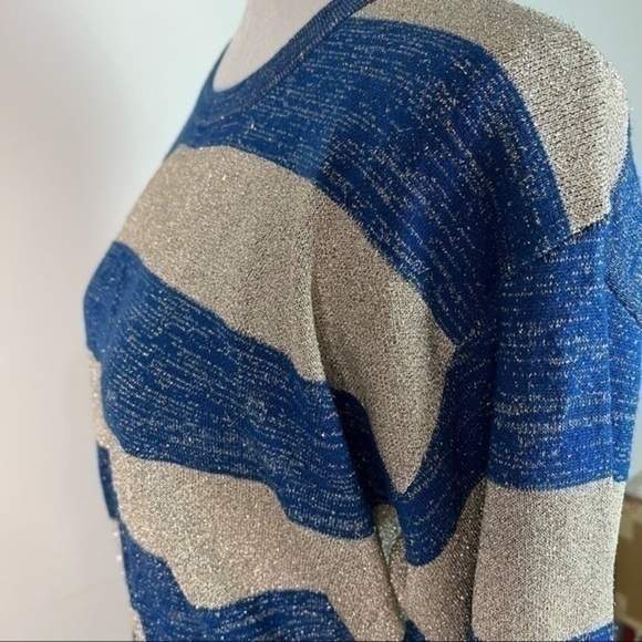 Derek Lam 10 Crosby metallic blue and gold stripe sweater size small - Picture 5 of 11